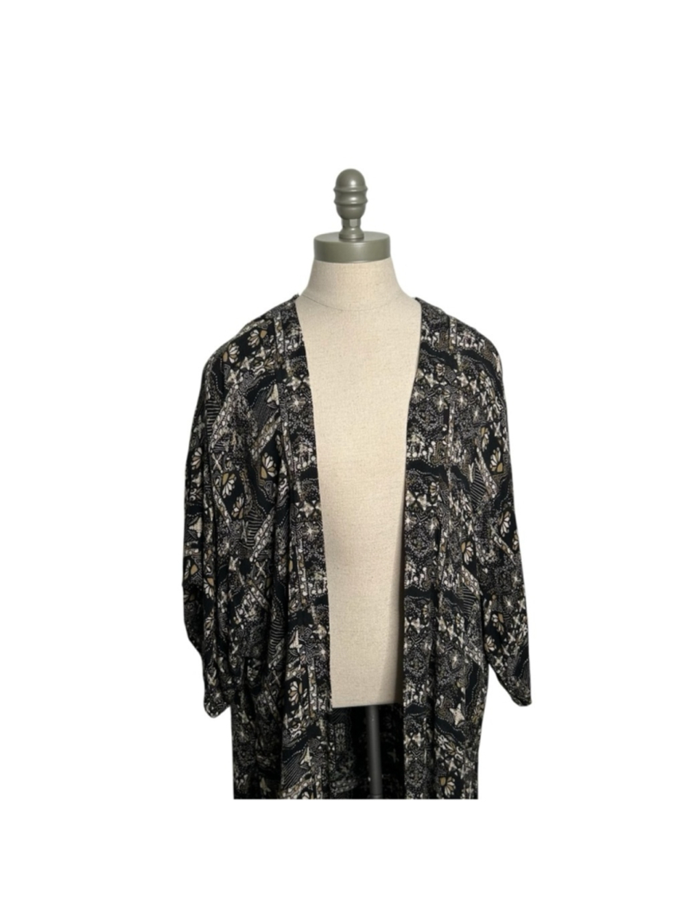 TREASURE & BOND Printed Woven Duster Kimono Swim Coverup Black Batik Patchwork - Picture 3 of 10